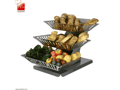 استند نان استیل سه طبقه با سبد فلزی مشبک